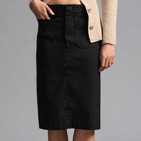 NWT Anthropologie Maeve Colette Linen Blend Midi Skirt Black Size XL - Picture 1 of 8